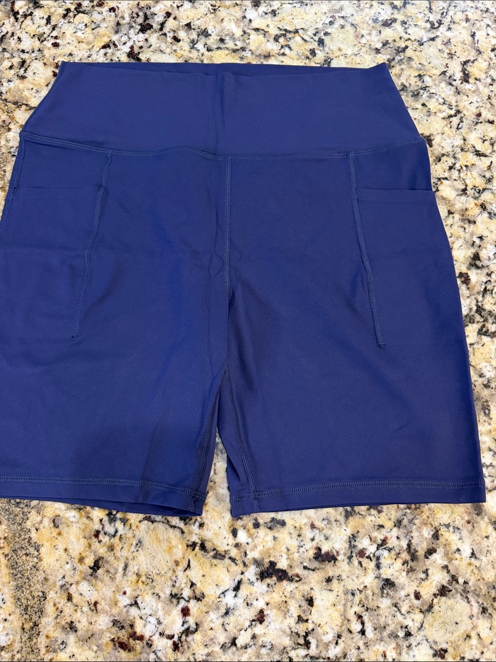 High-Waist Deep Blue Athletic Bike Shorts with Side Pockets